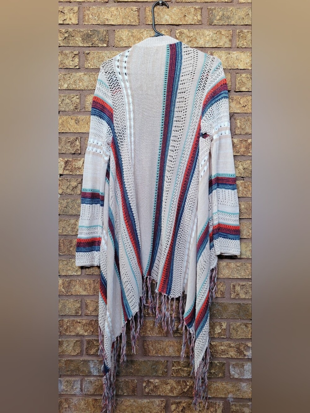 Bellaini Boho Fringe Open Front Waterfall Knit Cardigan Sweater Large - Picture 9 of 9